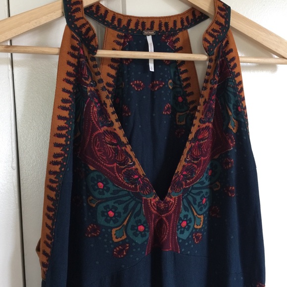 Free People Steal the Sun Teal Blue Print Dress S - Picture 7 of 7